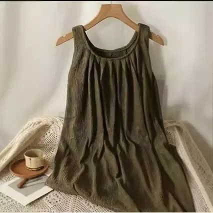 Vaion Ne Hanging Svel Vest Dr Women's Loose Slim Ba Exposure Pleated Beach Long Skirt Cotton Girl Sle