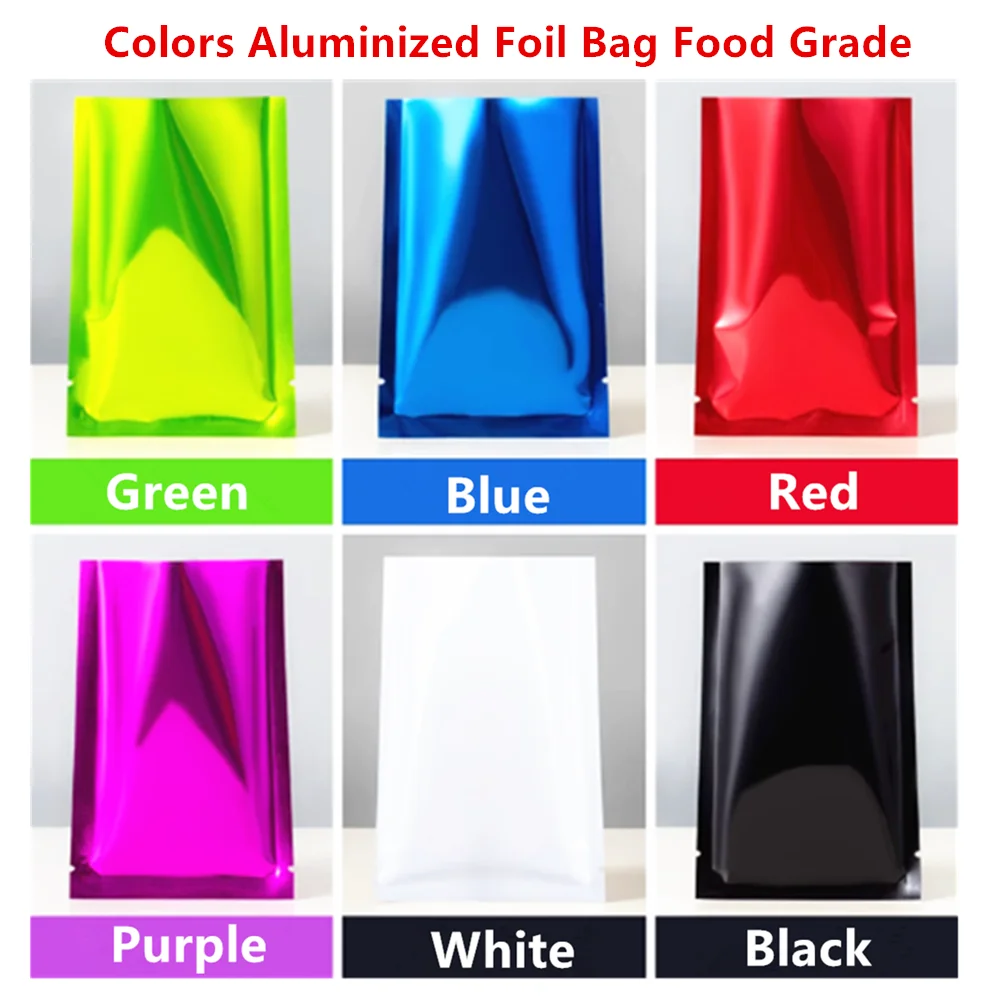 100pcs Colored Aluminum Foil Bags Heat Sealable - Food Grade Top Open Aluminizing Plastic Flat Pouch Powder Facial Mask Package