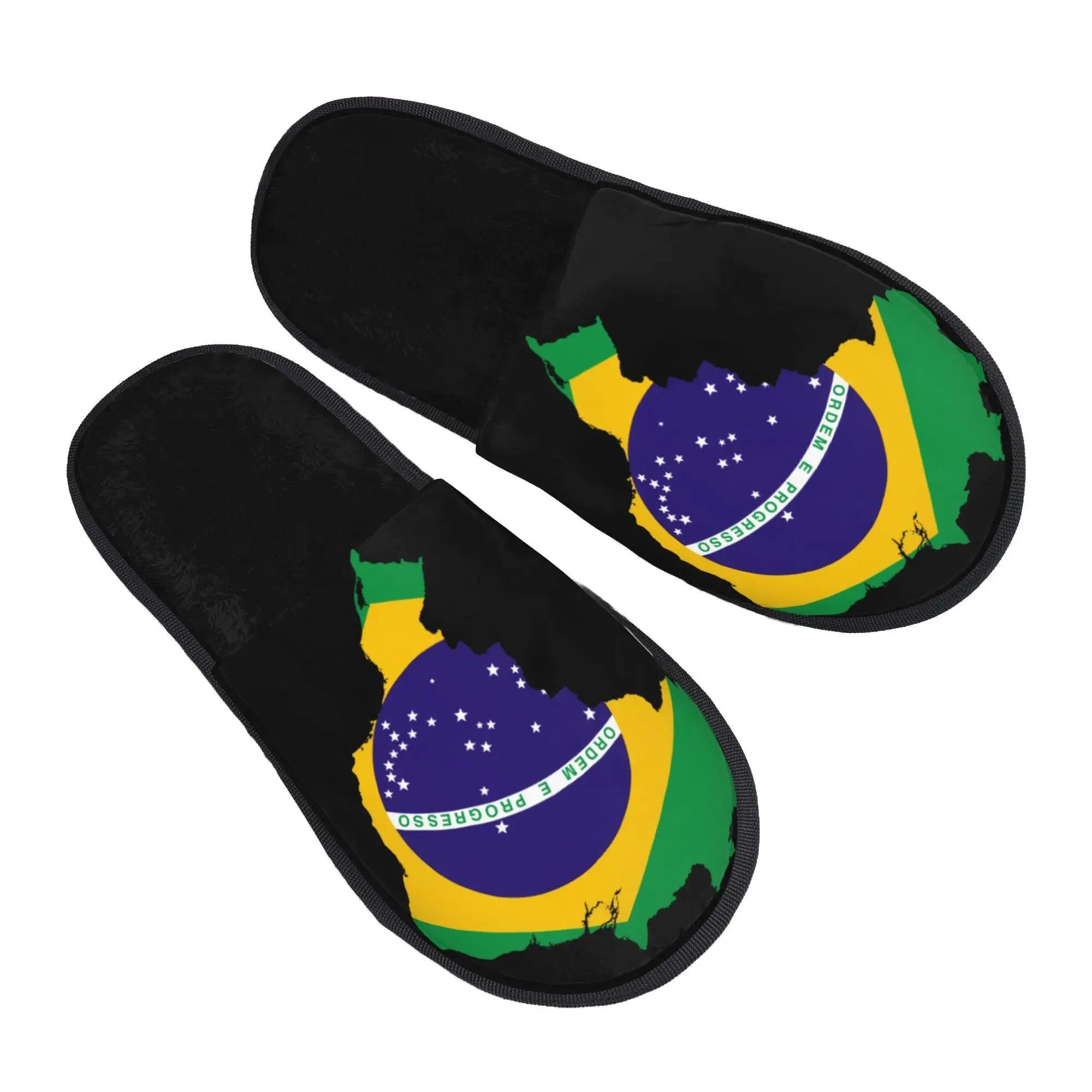 Brazilian Flag Inside Map Of Brazil Women Men Non‑Slip Couple Family Bedroom Dorm Apartment Cotton Slippers Indoor Warm Slippers