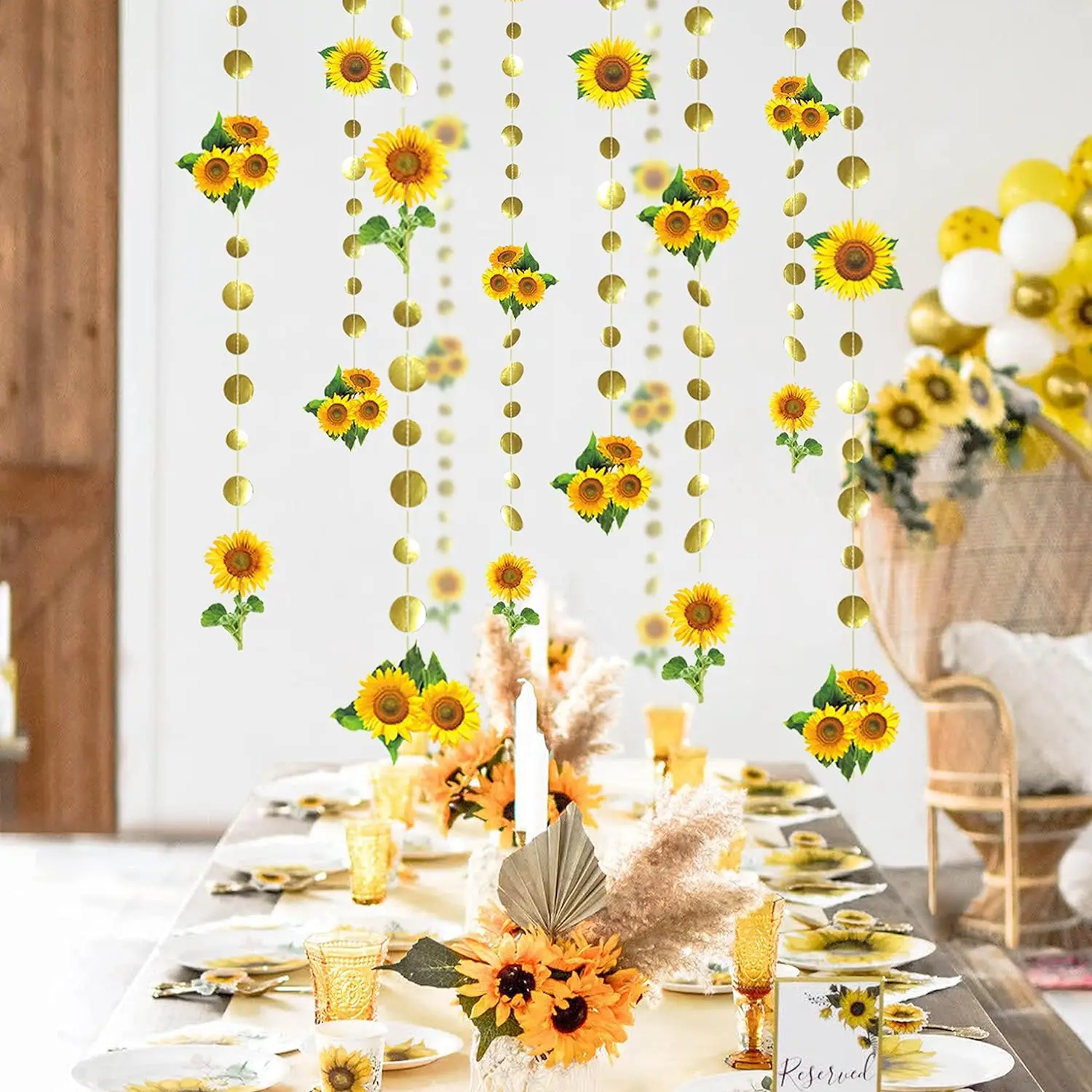 Gold Sunflower Garland Banner Kids Birthday Party Backdrop Wedding Bridal Baby Shower Engagement Graduation Party Decorations