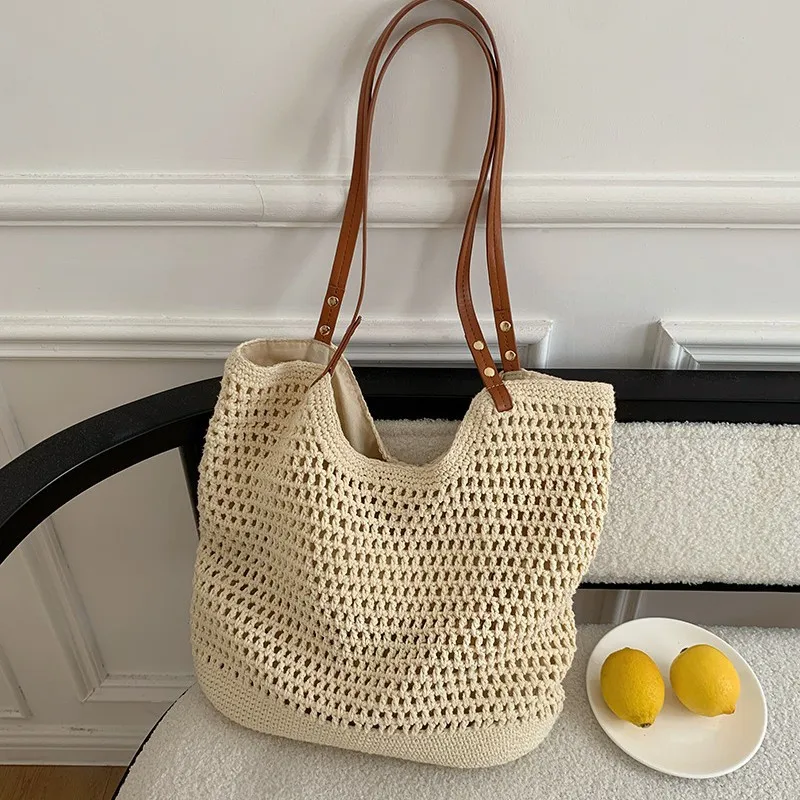 Bolso de Hombro Tejido de Gran Capacidad 2026, Bolso Tote Hueco, Bolso de Playa para Vacaciones