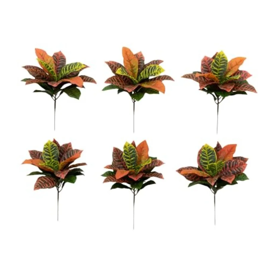 

17" Garden Croton Artificial Real Touch (Set of 6) Silk Plants Multi