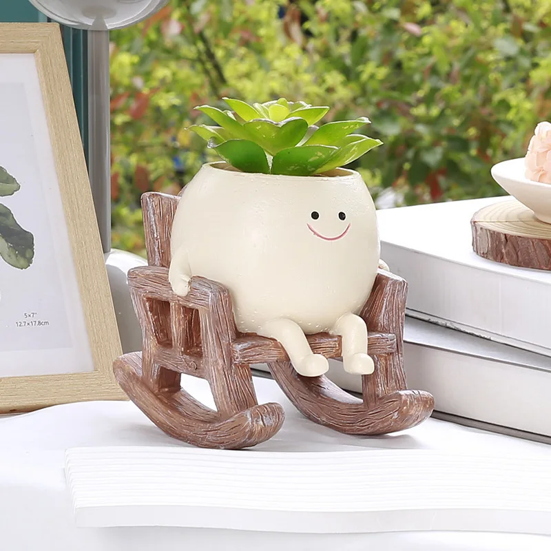 

Cute Resin Planter Pots for Indoor Plants Cute Head Planters Creative Rocking Succulent Pot Home Garden Flower Container