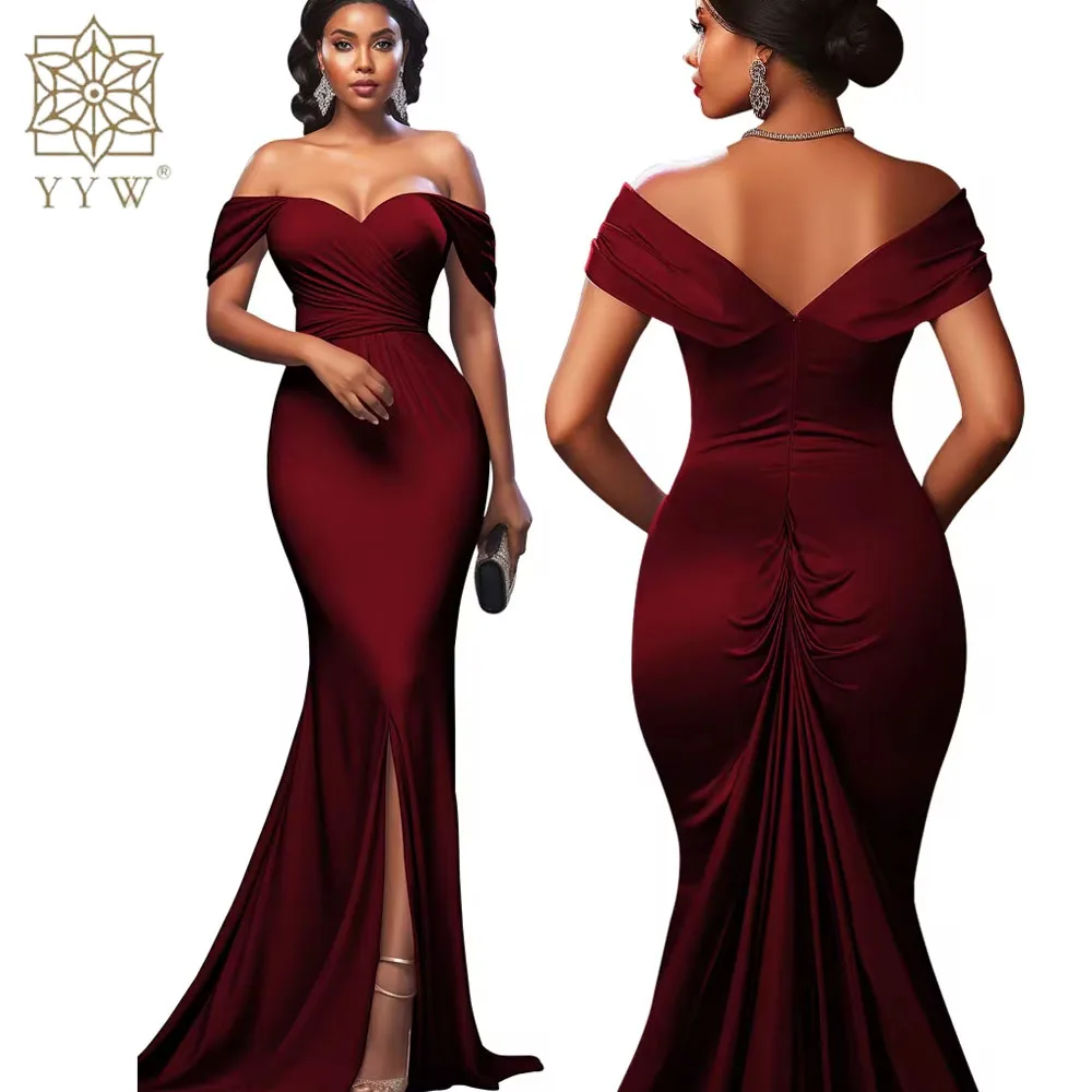 

Plus Size Elegant Polyester Long Evening Dresses 2024 Women Mermaid Formal Side Slit Prom Dress Luxury Wedding Party Dresses