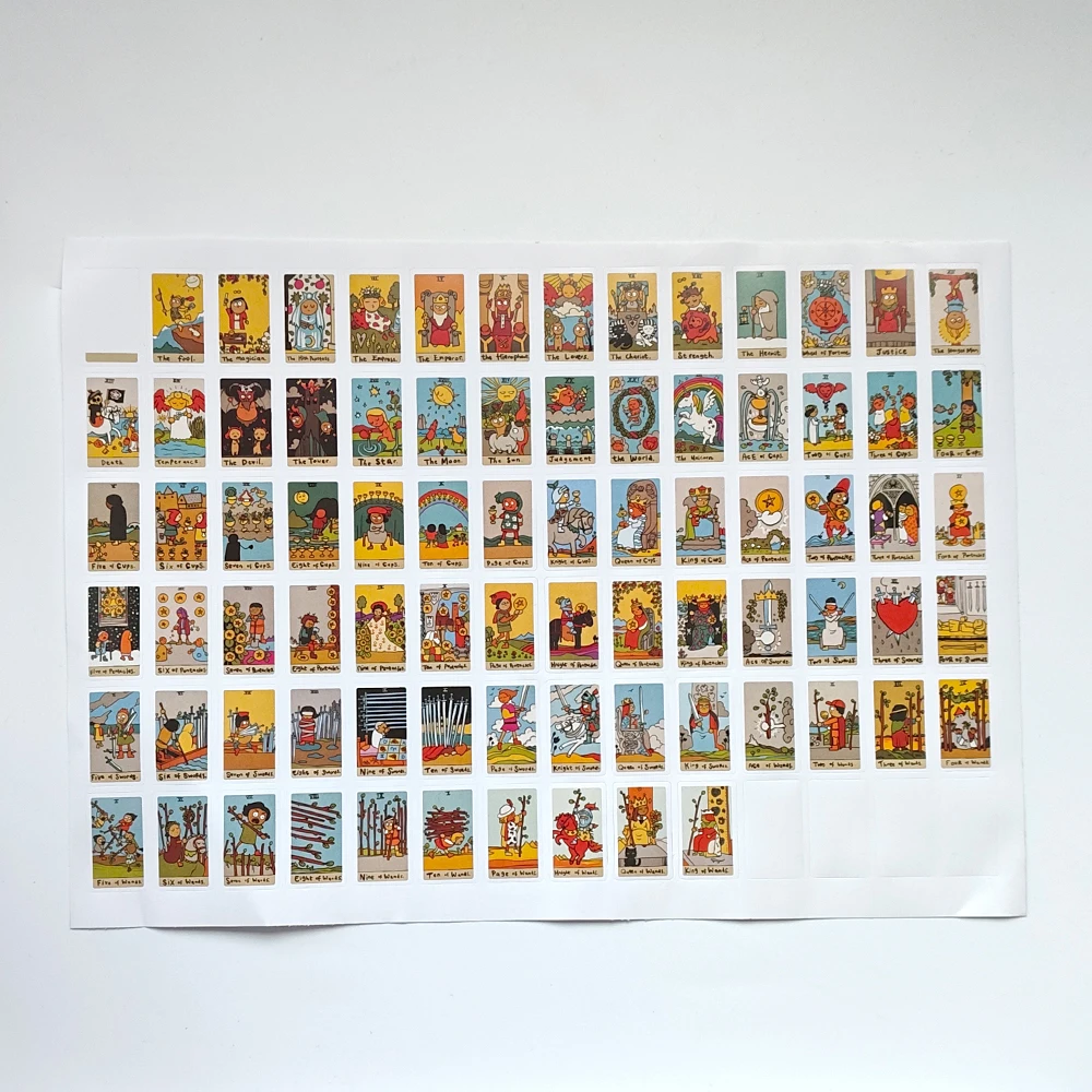 Each 2x3cm Vinyl Adhesive Decals for Laptops, Journals, Magic Really Badly Drawn Tarot Stickers - 80 Pcs in One A4 Sheet,