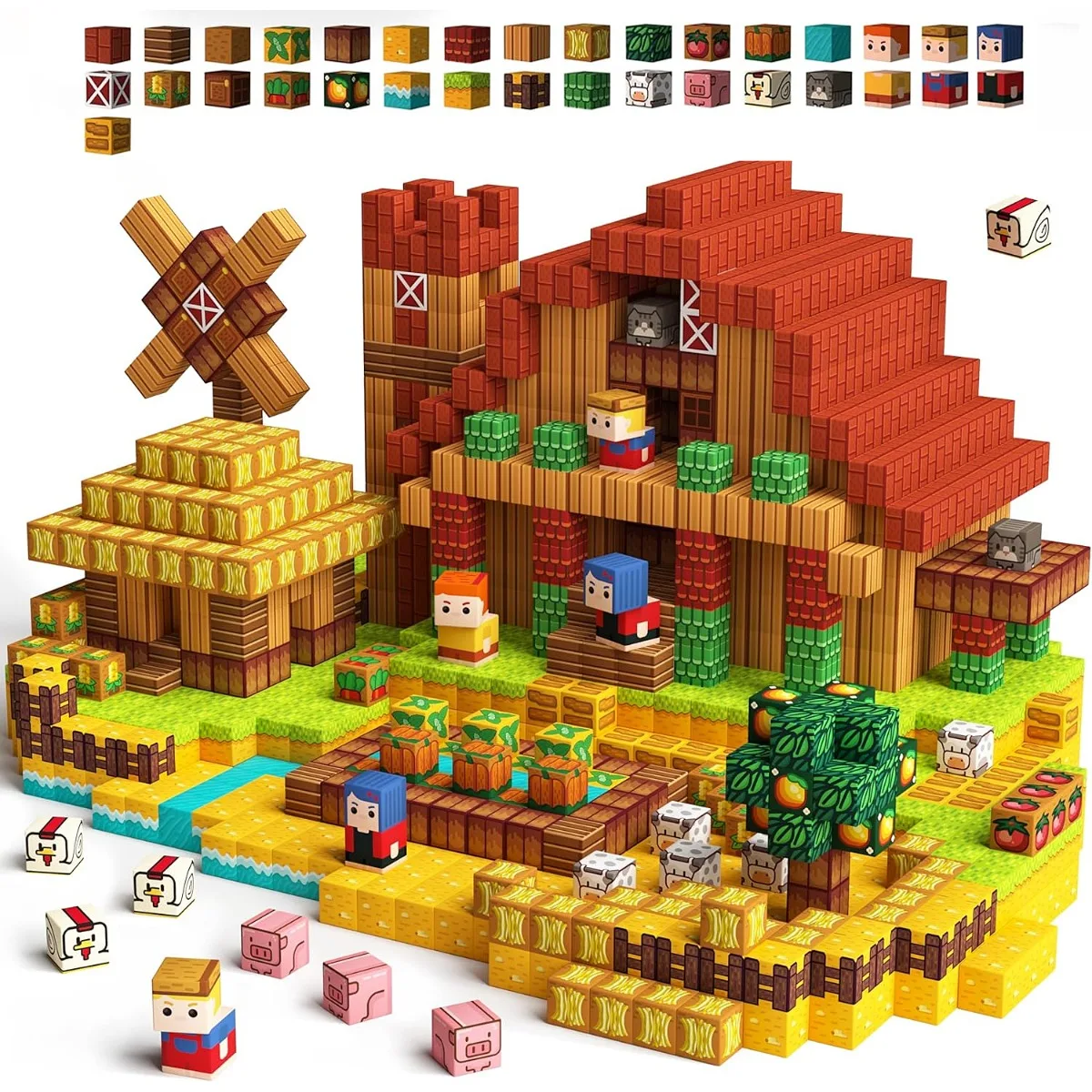 새로운 자석 블록 마그넷 큐브 픽셀 스타일 브릭 장난감 보관함 뚜껑 포함 피규어 장난감 보관 가능 남아 여아 어린이 2025 선물