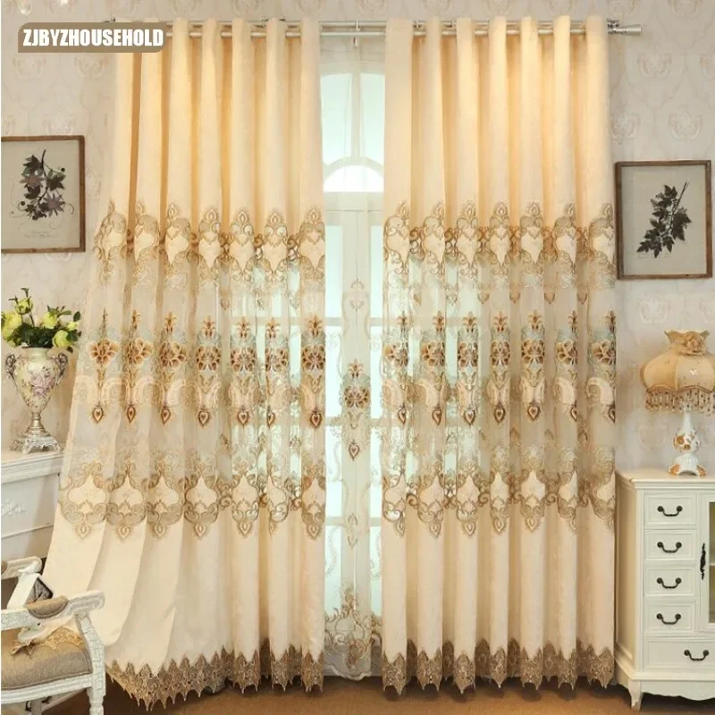 

Luxury European Style Curtains for Living Dining Room Bedroom Grand Large Hollowed Out Chenille Water-soluble Embroidery Curtain