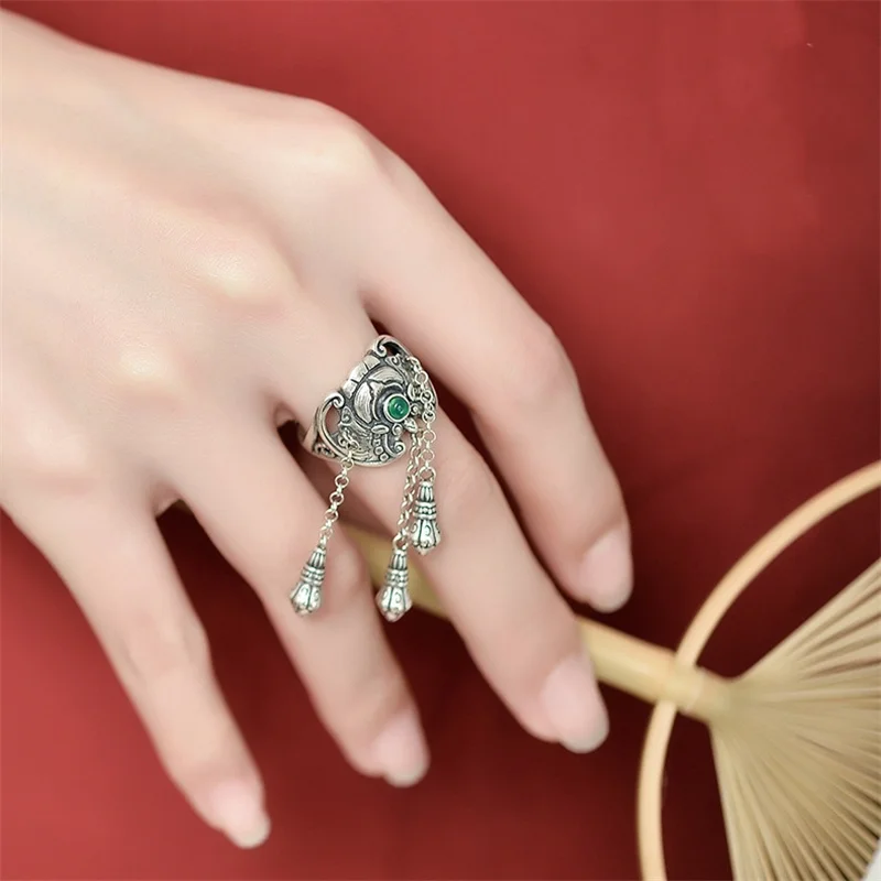 

Ретро-кольцо с кристаллами, женские украшения для рук, кольцо в этническом стиле с кисточкой и подвеской в форме капли, женские ювелирные изделия