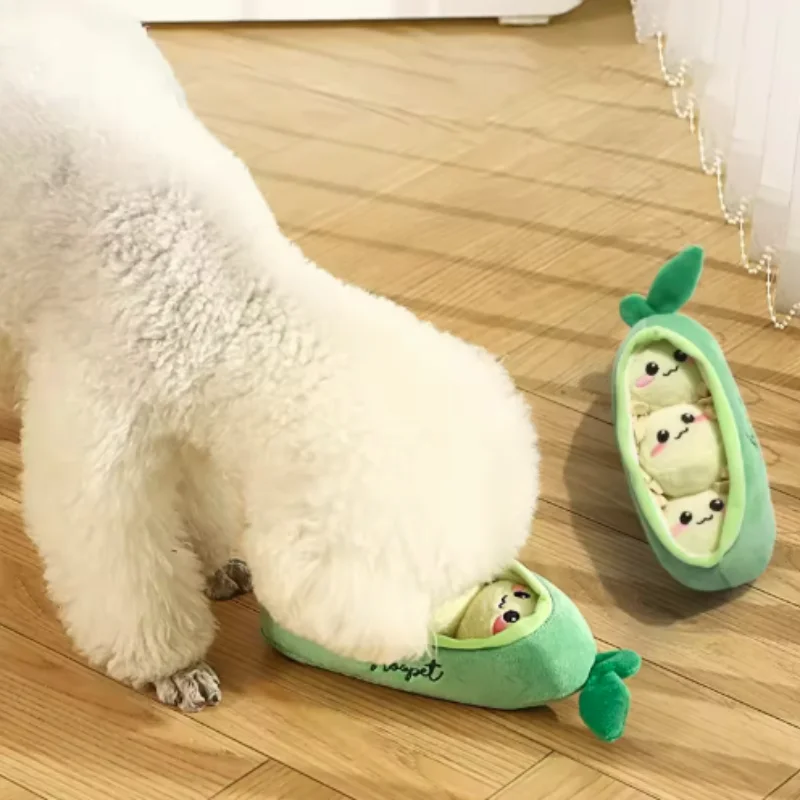 Plush Pea Pod Pet Dog Toy Squeaky Snuffle Puzzle Chew Toy Bite‑proof Hide‑and‑Seek Game Stress‑Relief Interactive Entertainment