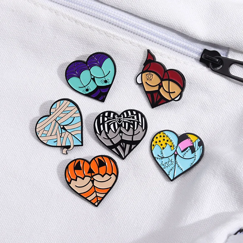 Halloween Sexy Butts Enamel Pins Creative Heart Shaped Cosplay Brooches Bag Lapel Badges Punk Gothic Jewelry Gift for Friends