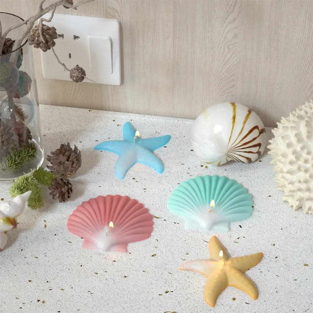 Easy Demold Sea Shell Candle Moulds 3D Starfish Resin Gypsum Silicone Mold Bathroom Handmade Soap Decor Birthday Chocolate Gifts