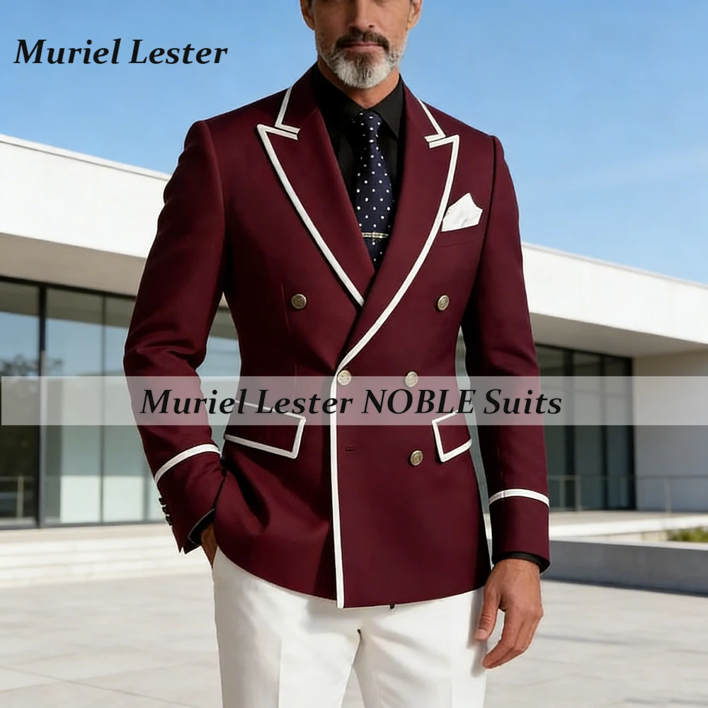 

Elegance Patchwork Men's Suits Sets Elegant Jacket Pants Business Double Breasted Peak Lapel Male Wedding Party Prom Tuxedos 2pc