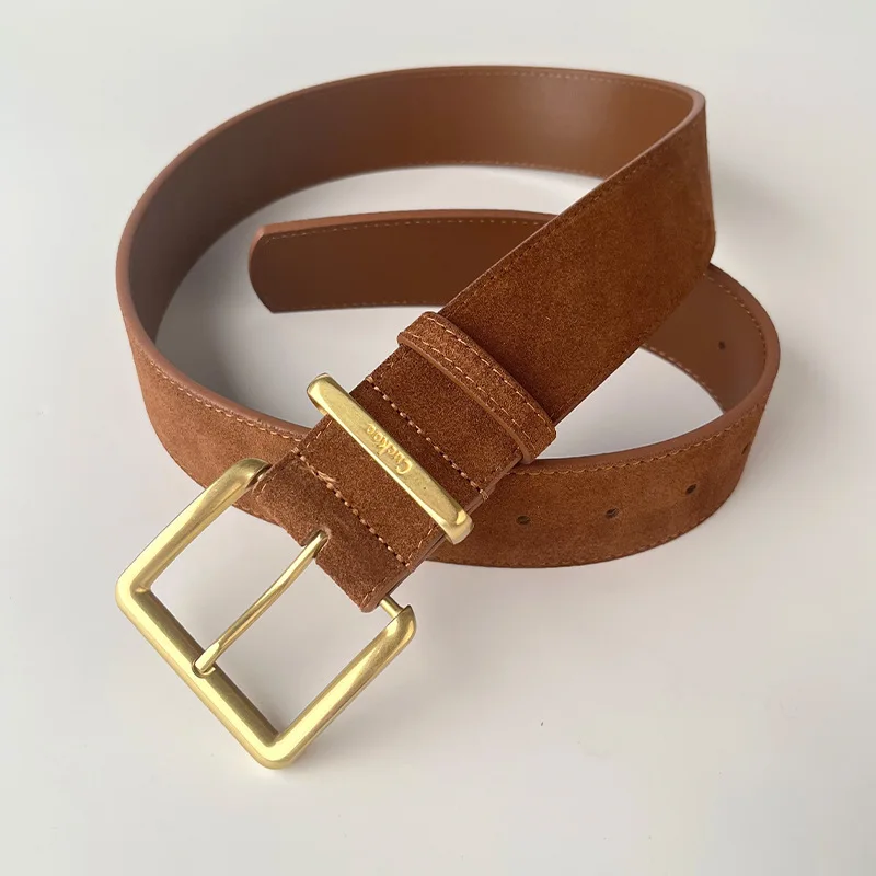 Cow Suede Leather Wide Waistbands for Women  Simple Design Pin Buckle Adjustable Waist Belts Autumn Dress Leather Ceinture Homme