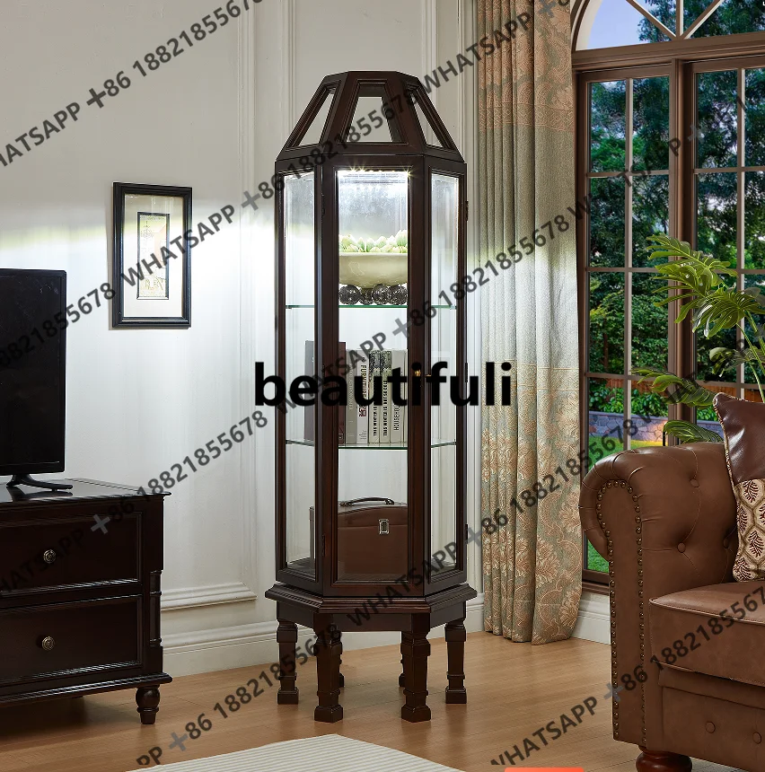 American solid wood 360-degree rotating glass decorative cabinet display cabinet European single-door wine cabinet b567