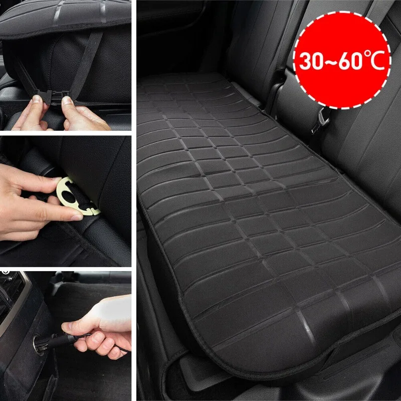 12V Electric Heating Seat Pad Rear 3 Seat Cover Car Heated Cushion Warmer with Cigarette Lighter Plug