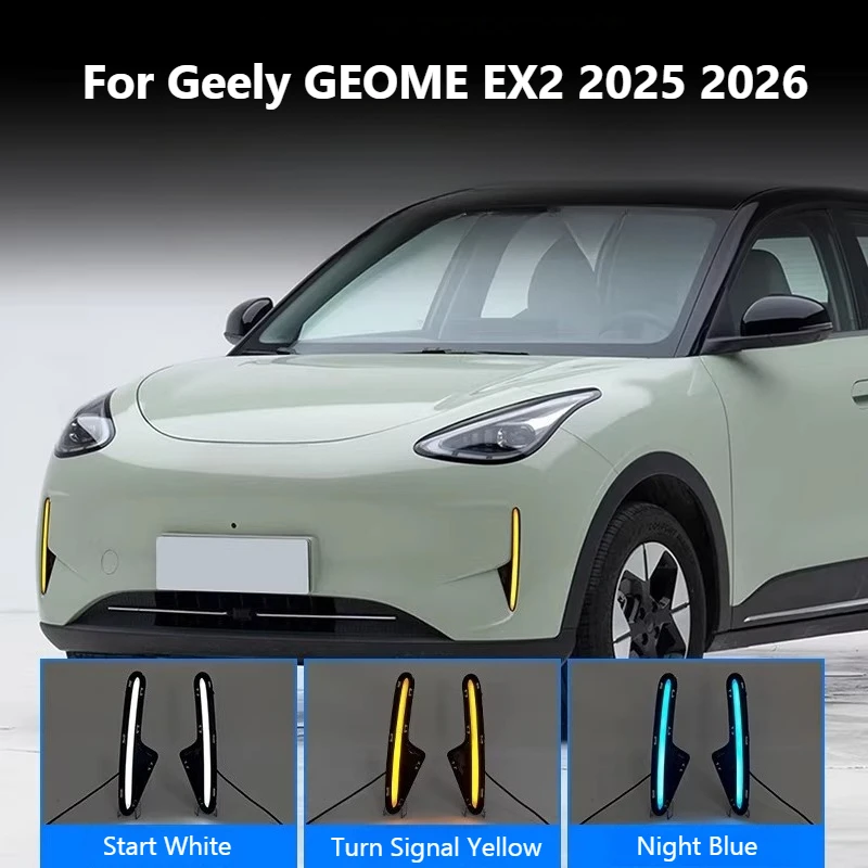 

For Geely GEOME EX2 2025 2026 Car Led Daytime Running Lights DRL Dynamic Turn Signals Front Fog Lights Modified 12V Daylights