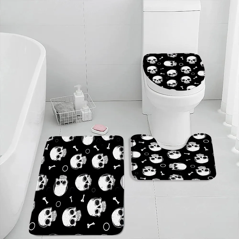 Cartoon Ghost Halloween Bath Mat Set Skull Witch Wizard Magic Pharacimist Pumpkin Boho Bath Decor Home Carpet Toilet Lid Cover