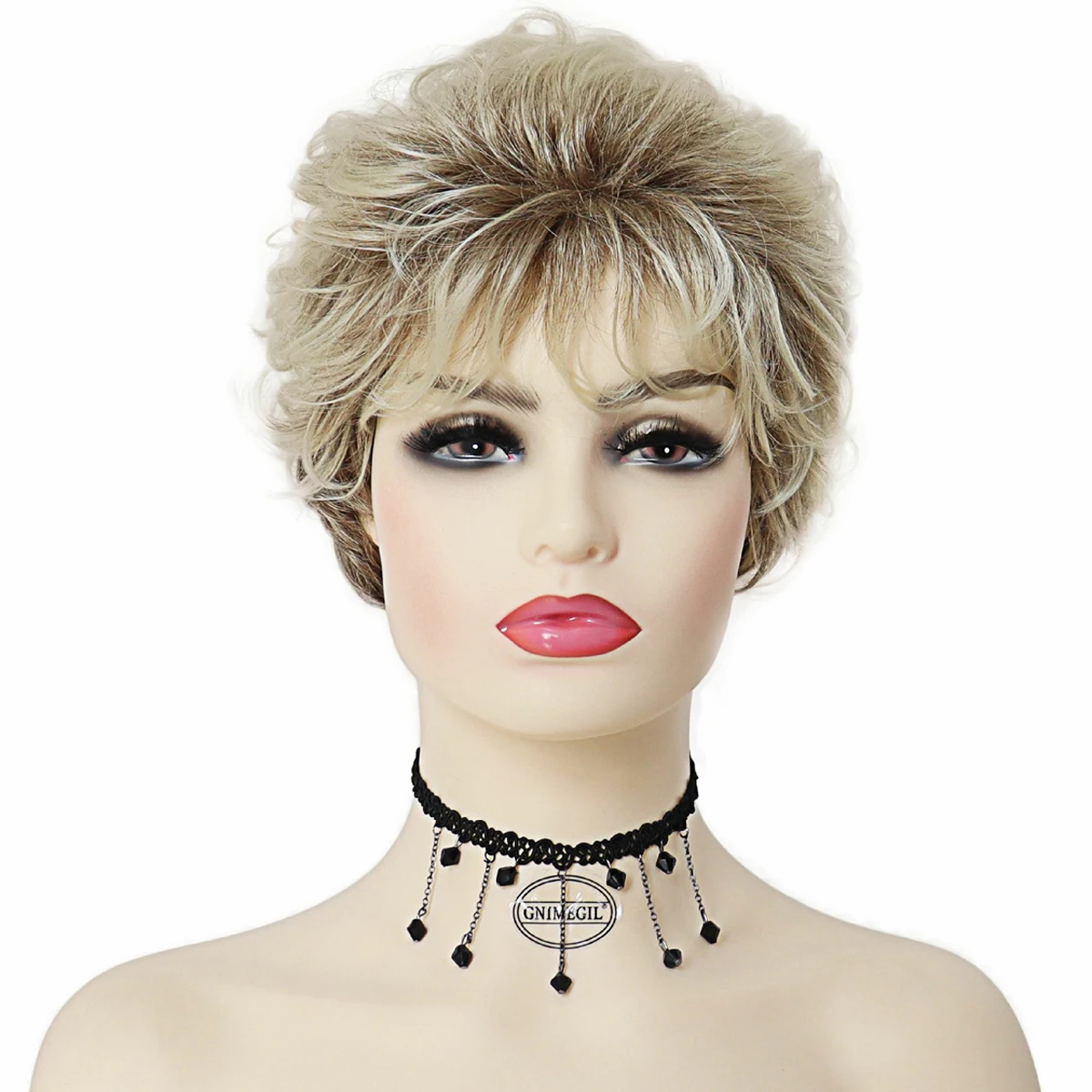 باروكات شقراء مجعدة للنساء باروكة صناعية قصيرة مع غرة للأم كارين باروكات أومبير جذور بنية آبي لي ميلر شعر مستعار طبيعي