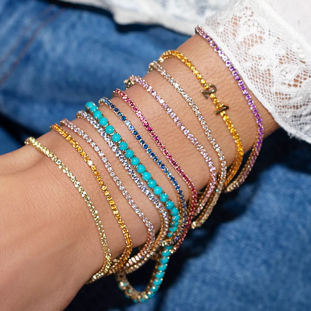 NEUE Angekommene Hohe Qualität 5A Zirkonia Bunte CZ Tennis Kette Armband Für Frauen Mode Gold Farbe Party Geschenk Schmuck