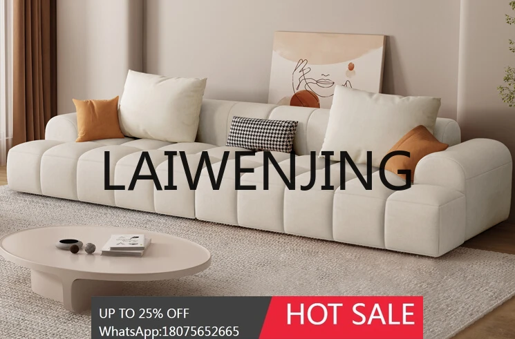 LYY Cream Fabric Sofa Simple Modern Technology Flannel Small Apartment Living Room Puff Color Matching Straight Row Three-Seat