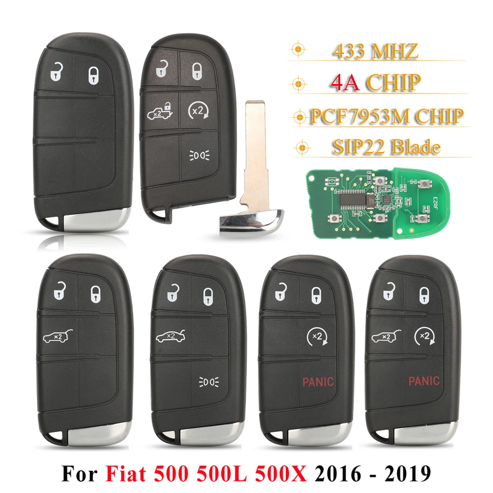 

Jingyuqin Aftermarket 3/4/5BTN смарт-фонарь 433 МГц 4A чип для Fiat 500 500L 500X 2016 2017 2018 2019 SIP22 Blade