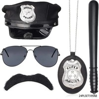 PESENAR Police Hat Baton Badge Sunglasses Mustache FBI Cop Swat Set Halloween