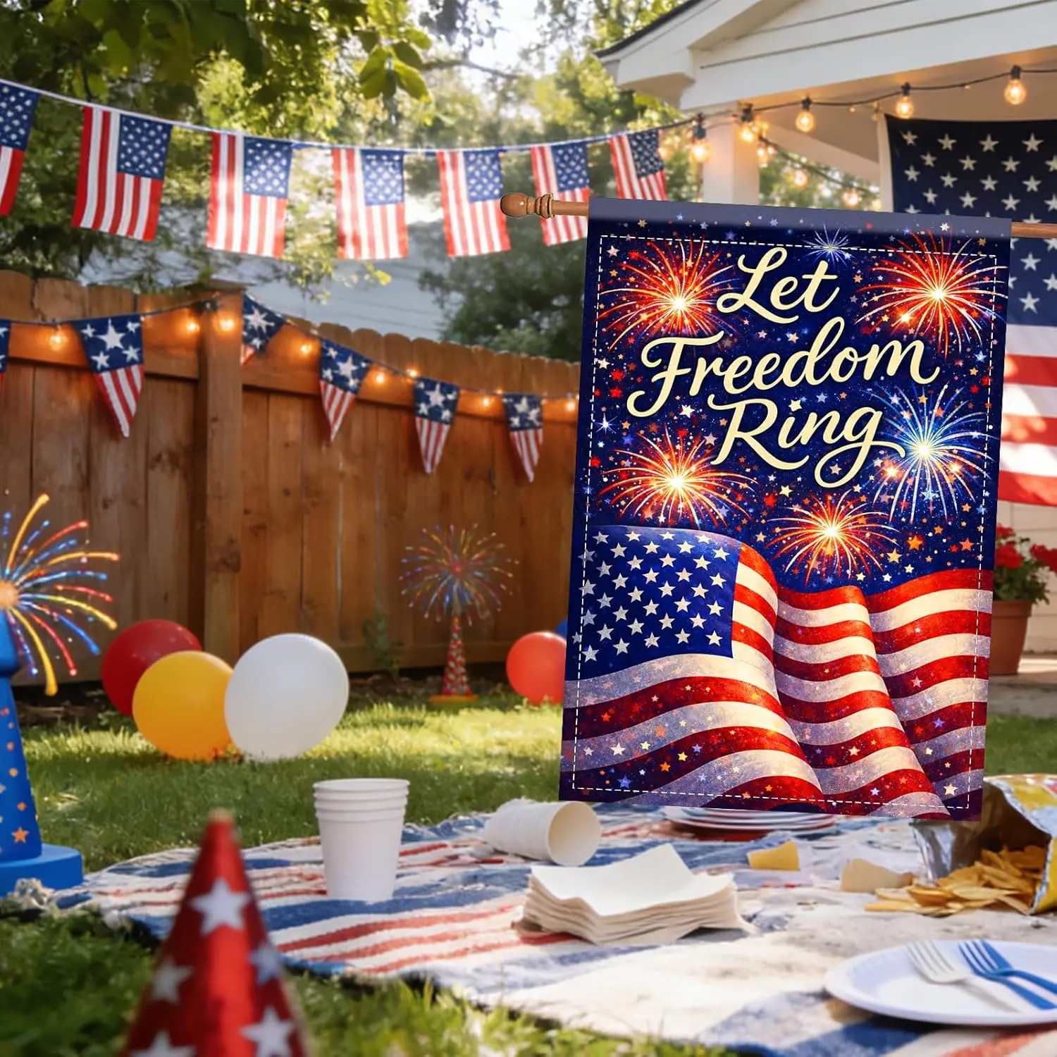 Nuxovilar American Garden Flag, Let Freedom Ring Patriotic & American Flag, 4th of July Garden Flag, for Yard, Porch, Pa YYQ GGO