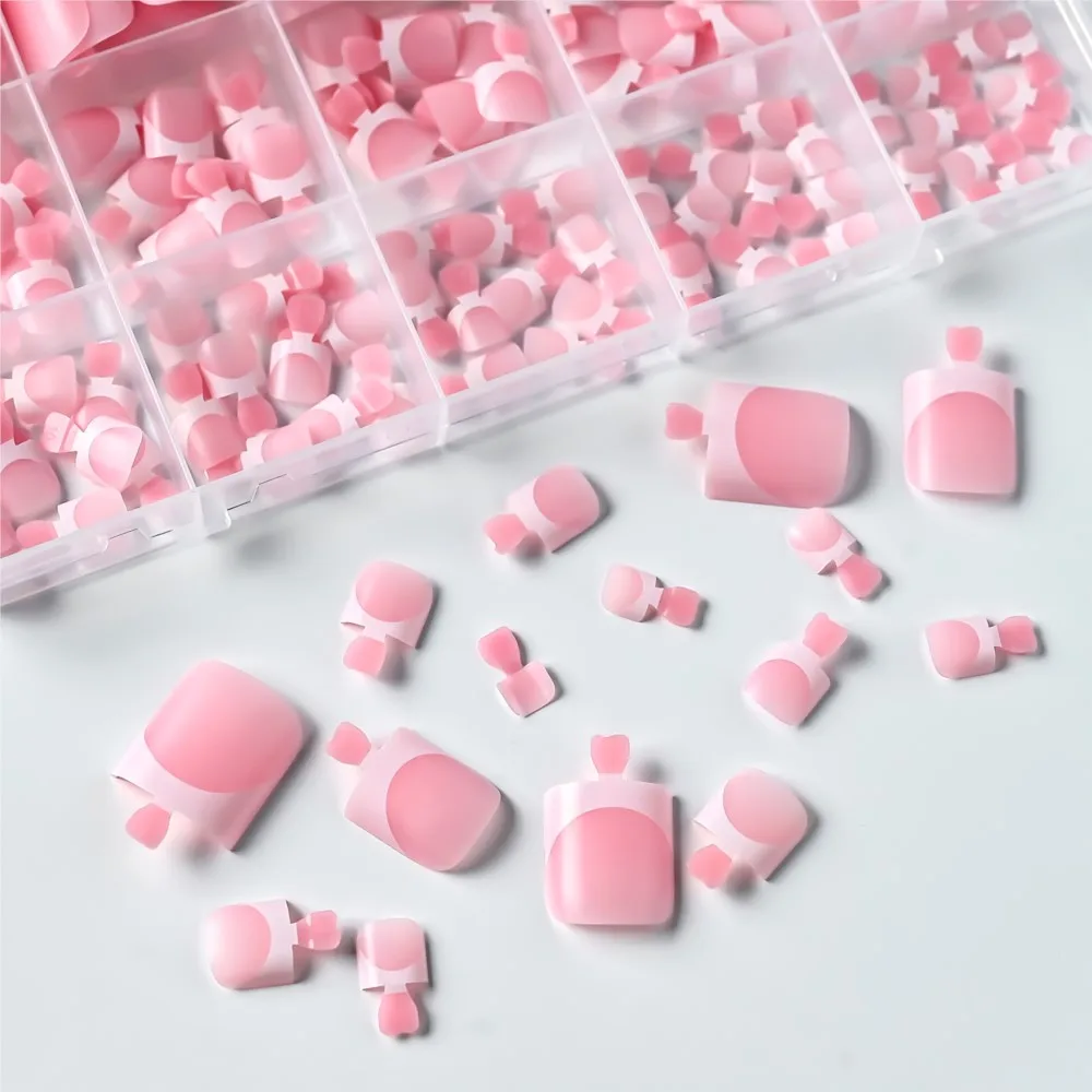 150pcs/box Short Square Pink Press On Toenails Matte White French Tip False Toenails Full Cover Toe Nails Extension Tips 15#Si