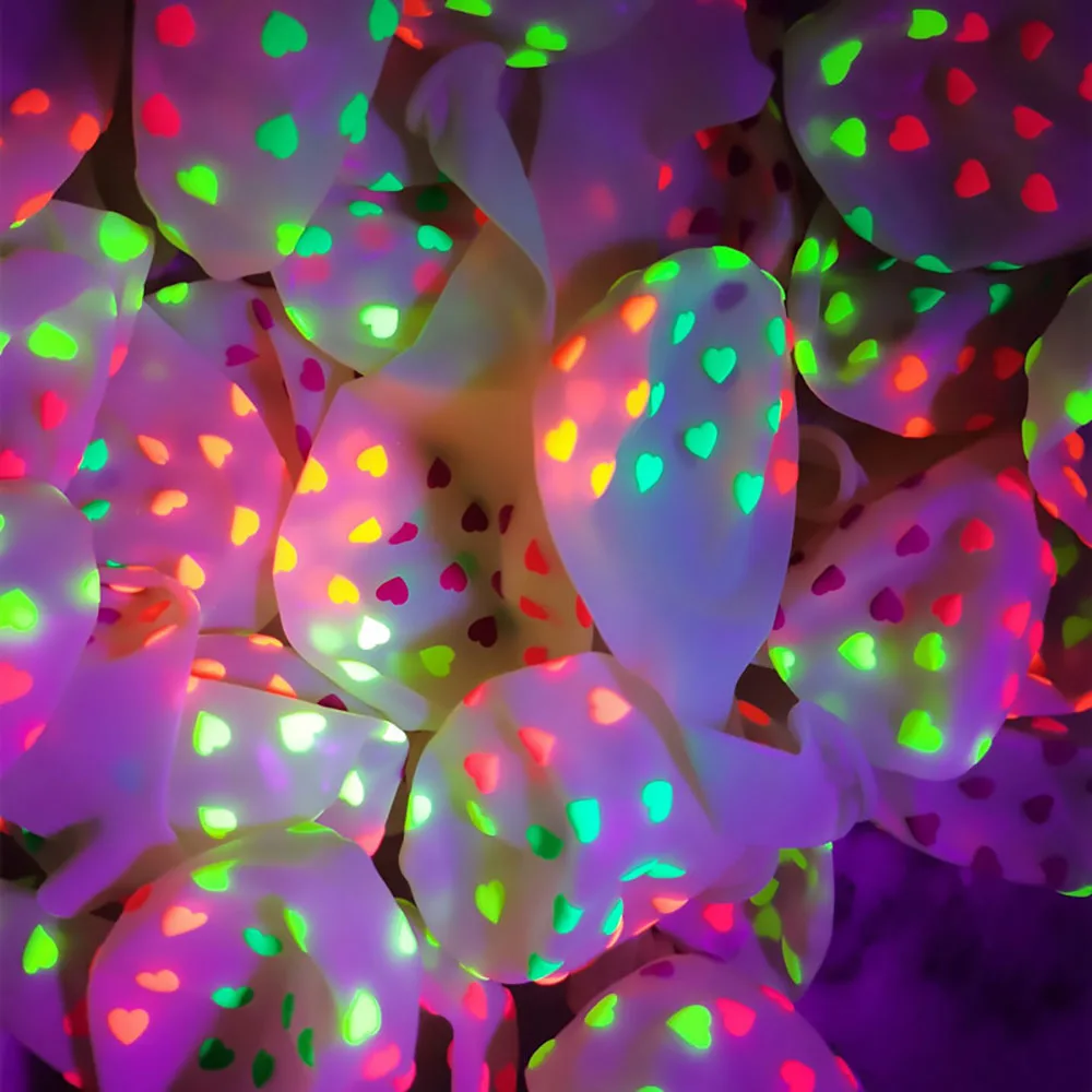 

12inch Heart Star Dots Neon Balloons Birthday Party Decoration Glow In The Dark Luminous Balloon Fluorescent Party Wedding Decor