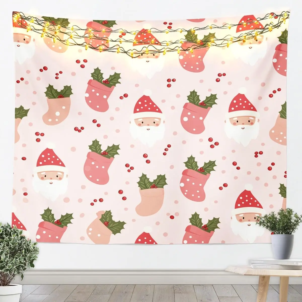 Merry Christmas Tapestry Snowflake Wall Hanging Blanket Santa Claus Wall Art for Living Room Bedroom Decoration Holly Cute