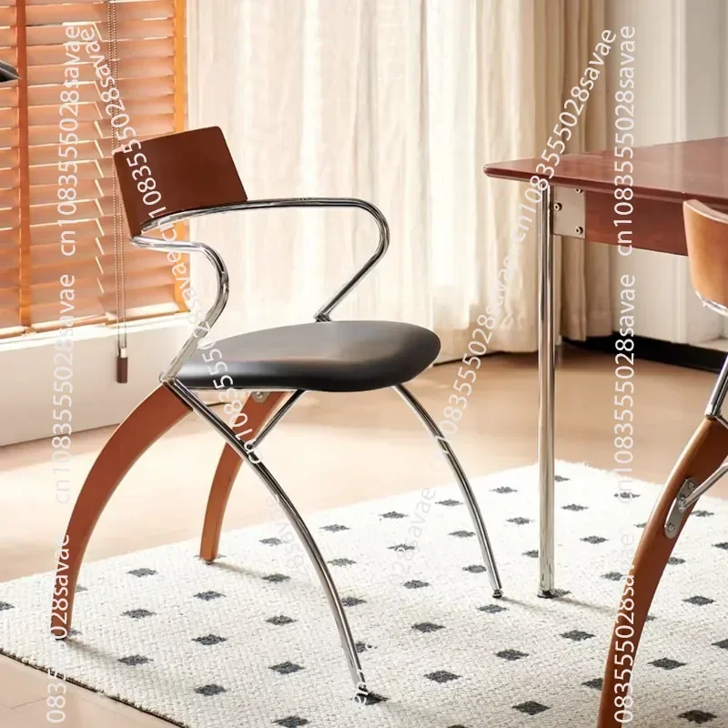Modern Curved Style Dining Chair, Household Dining Chair, Modern Luxury Metal Curved Armrest Design
