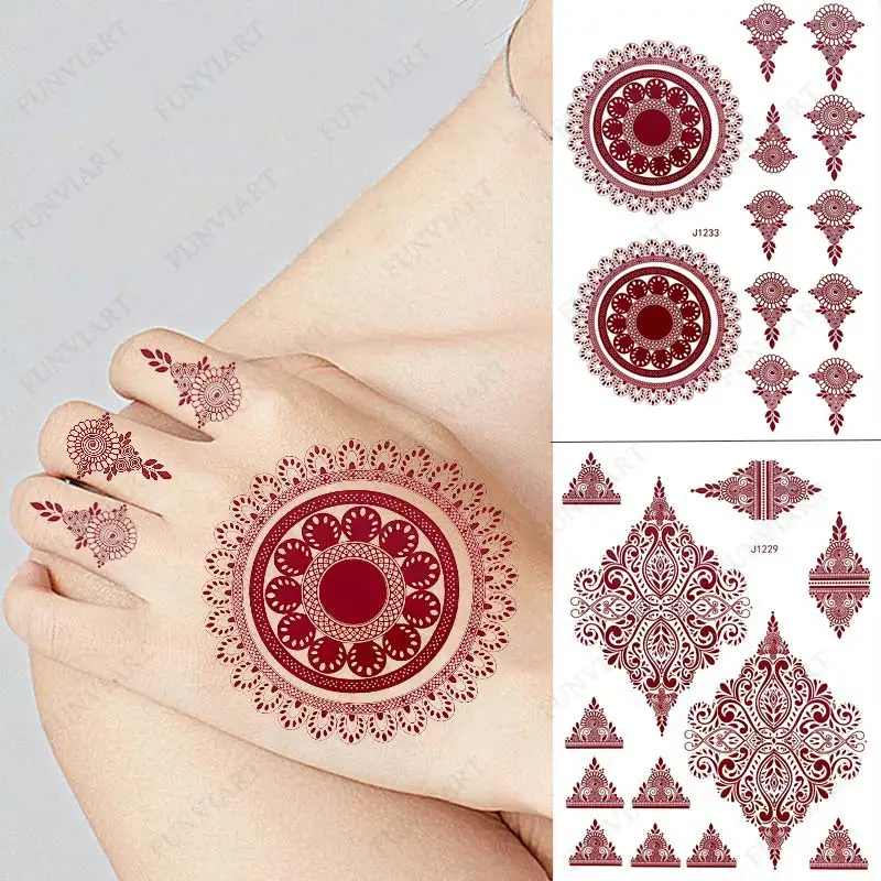 Brown Henna Tattoos Women Waterproof Temporary Henna Sticker for Hand Fake Tattoo Body Art Lace Mehndi Hena Tatoo