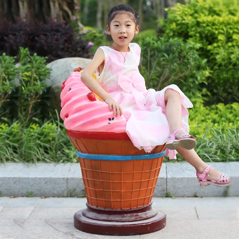 Outdoor park fiberglass seat cartoon sculpture decorative garden landscape creative ice cream table and chair ornament