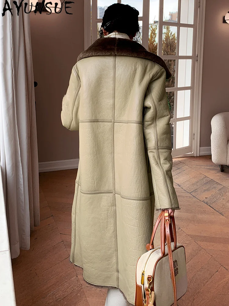 AYUNSUE 진짜 가죽 자켓 여성 겨울 코트 양모 천연 양피 모피 코트 여성 의류 롱 스타일 Пальто Женское