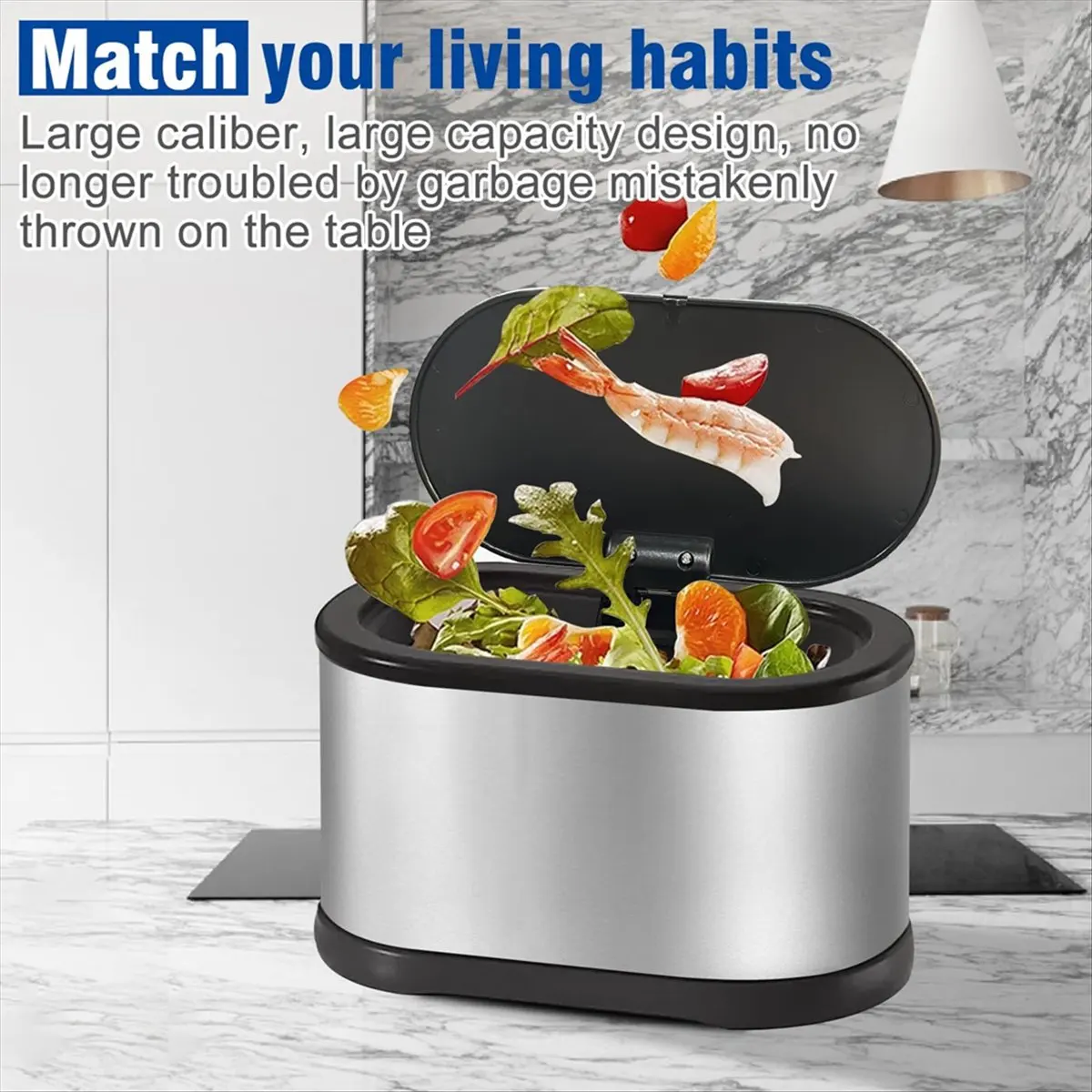 

MALL Mini Trash Can with Lid, 4L Small Kitchen Compost Bin Countertop Trash Can, Stainless Steel Mini Garbage Can Silver