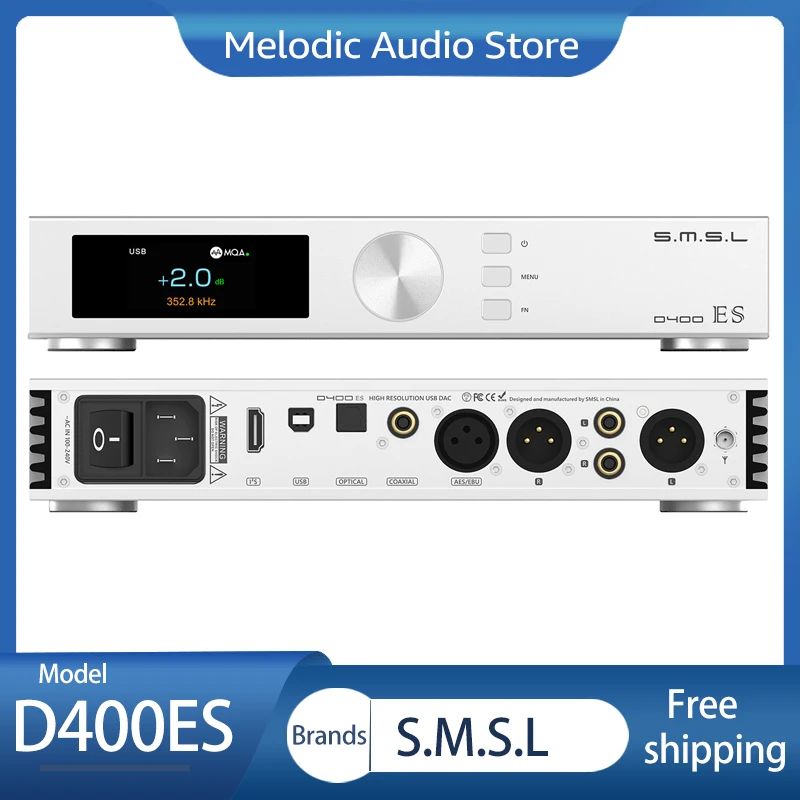 

SMSL D400ES MQA-CD Decoder Bluetooth ES9039MSpro Desktop Hi-Res DAC Balance Pre-amplifier Pre-AMP Support LDAC SBC APTX HD