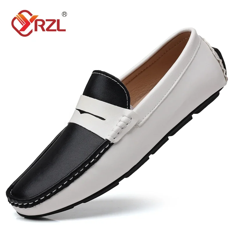 YRZL Loafers Men Handmade Genuine Leather Shoes Casual Driving Flats Slip on Moccasins Men Mixed Colors Size 48 Mens Shoes