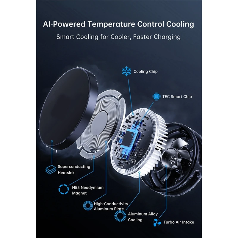 DT23 Qi2.2 25W Fast Wireless 3 in 1 Active Cooling Magnetic Stand for 16 15 Watch Black