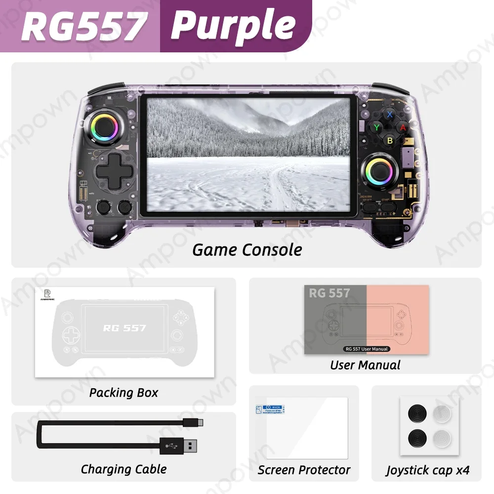 ANBERNIC RG557 Handheld Game Console Afmeting Processor 5.48 "AMOLED Scherm Android14 Capacitieve Joystick DP Uitgang Koelventilator
