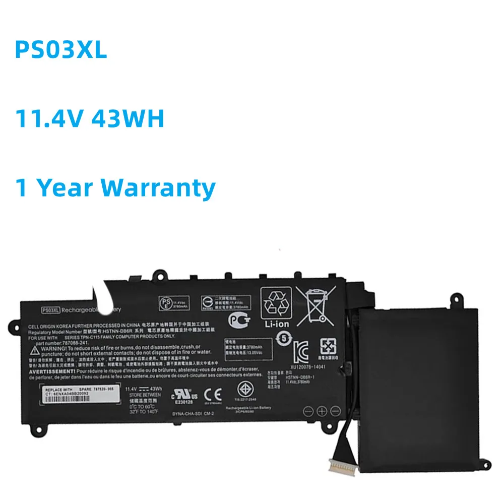 

New PS03XL HSTNN-DB6R 787520-005 11.4V 43WH Laptop Battery For HP Stream X360 11-P015WM 787088-241,for Pavilion X360 310 G1