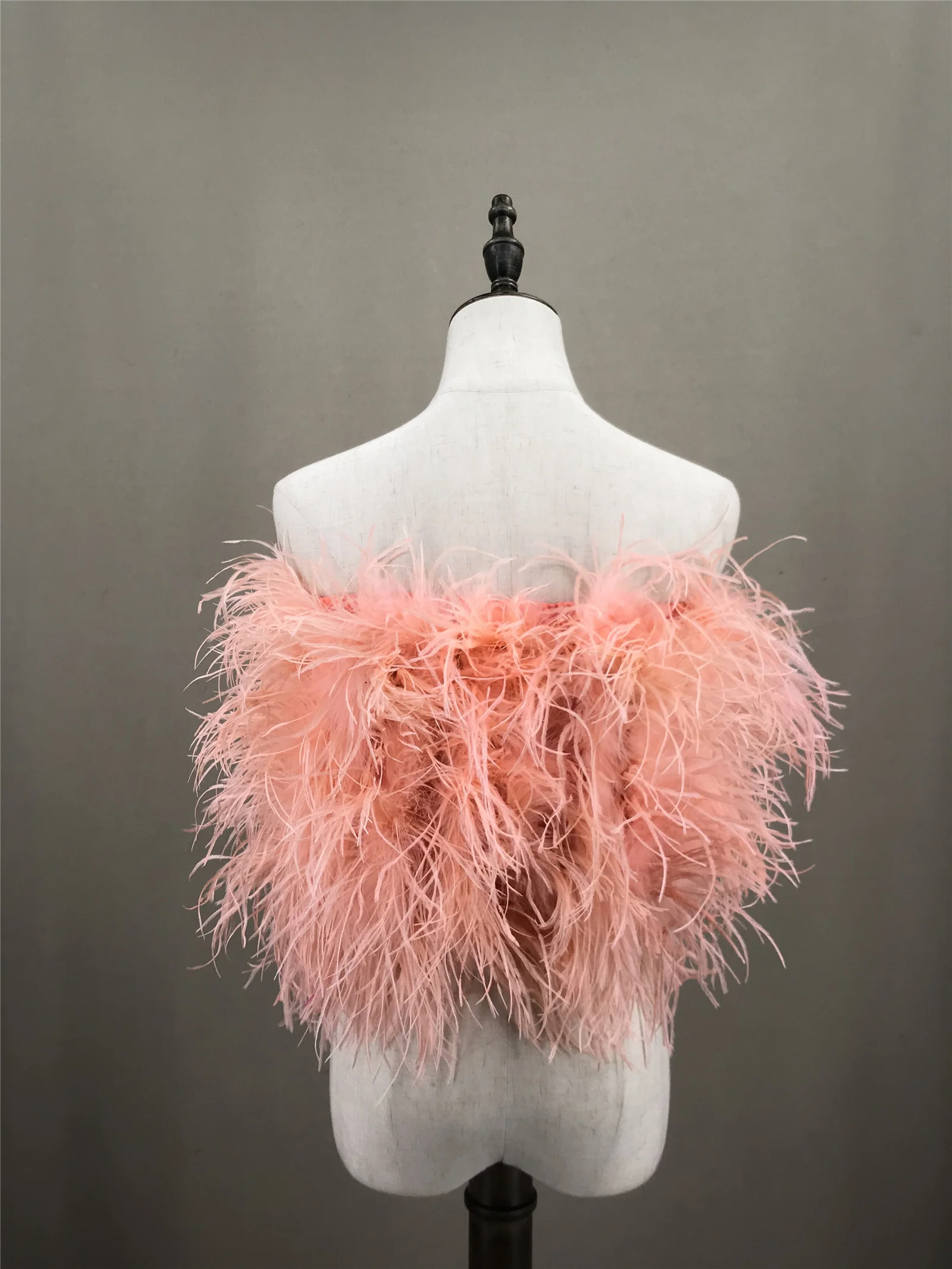 Peach Fuzz Ostrich Feather Tube Top, Luxurious Furry for Party, Wedding, Concert Vest, Sleeveless, Chest Wrap, Strapless, Bride