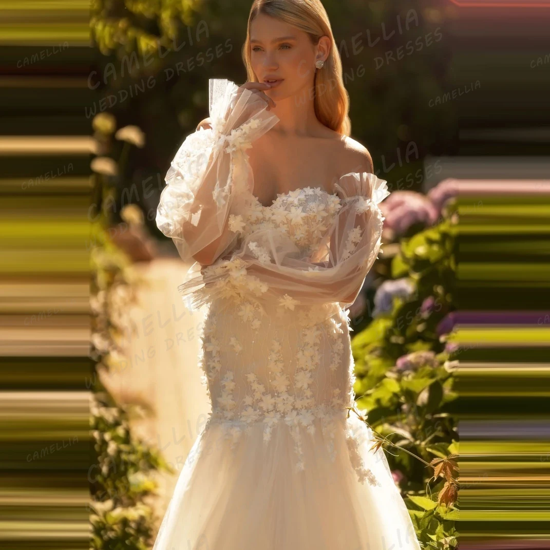 Proste suknie ślubne w stylu boho, syrenka, damskie, koronkowe, z odkrytymi ramionami, dekolt w serce, aplikacje, suknie ślubne, Vestidos De Novia, szyte na miarę