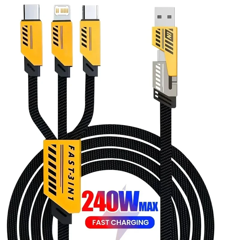 1/2/3PCS Multi Charging Cable 3 In 2 Port Fast Charge Cord Compatible Type-C Micro USB Mobile Phones