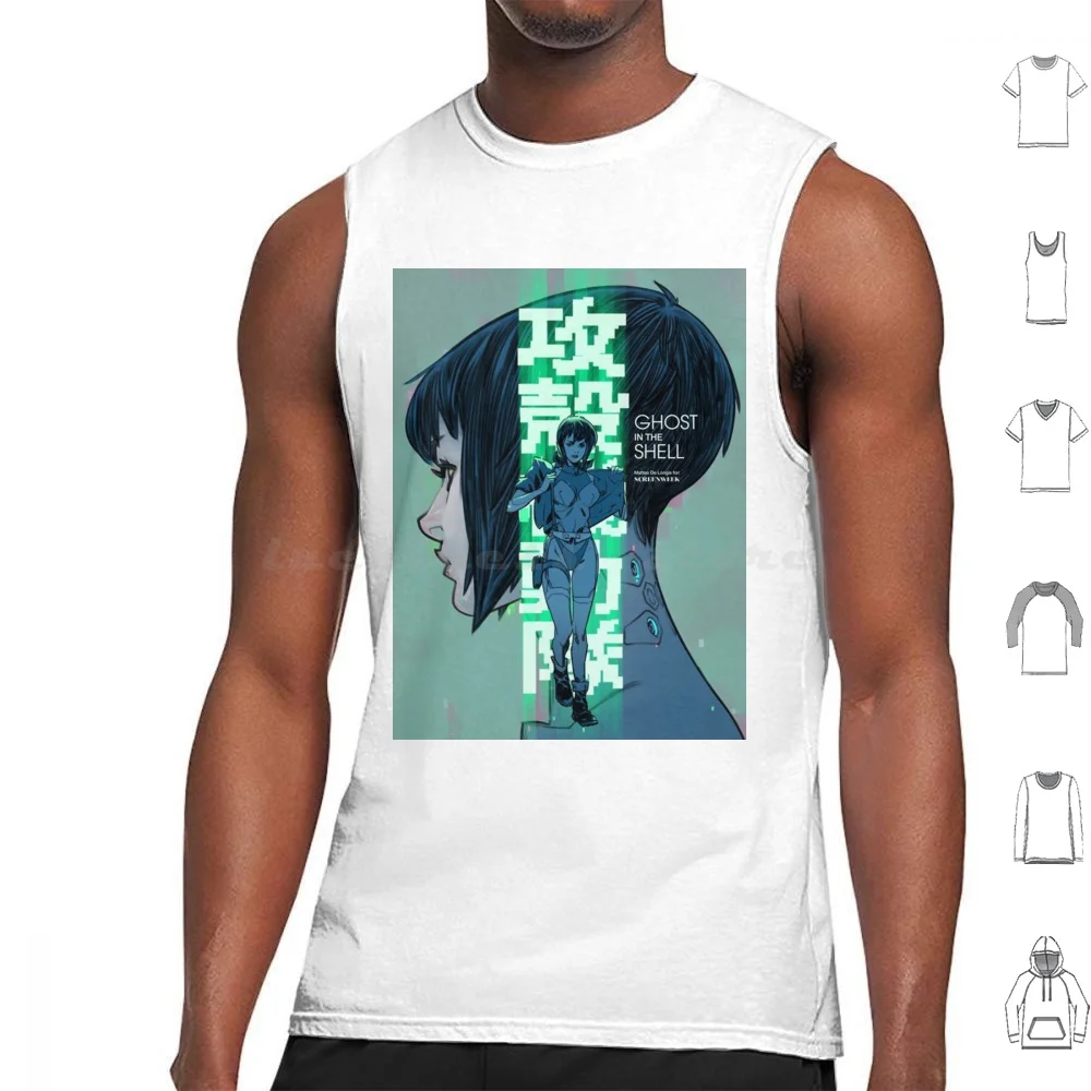 Camisetas sin mangas con estampado de concha fantasma, libro de algodón, serie de películas de cómic, película, Anime, Manga, Gits, Japón