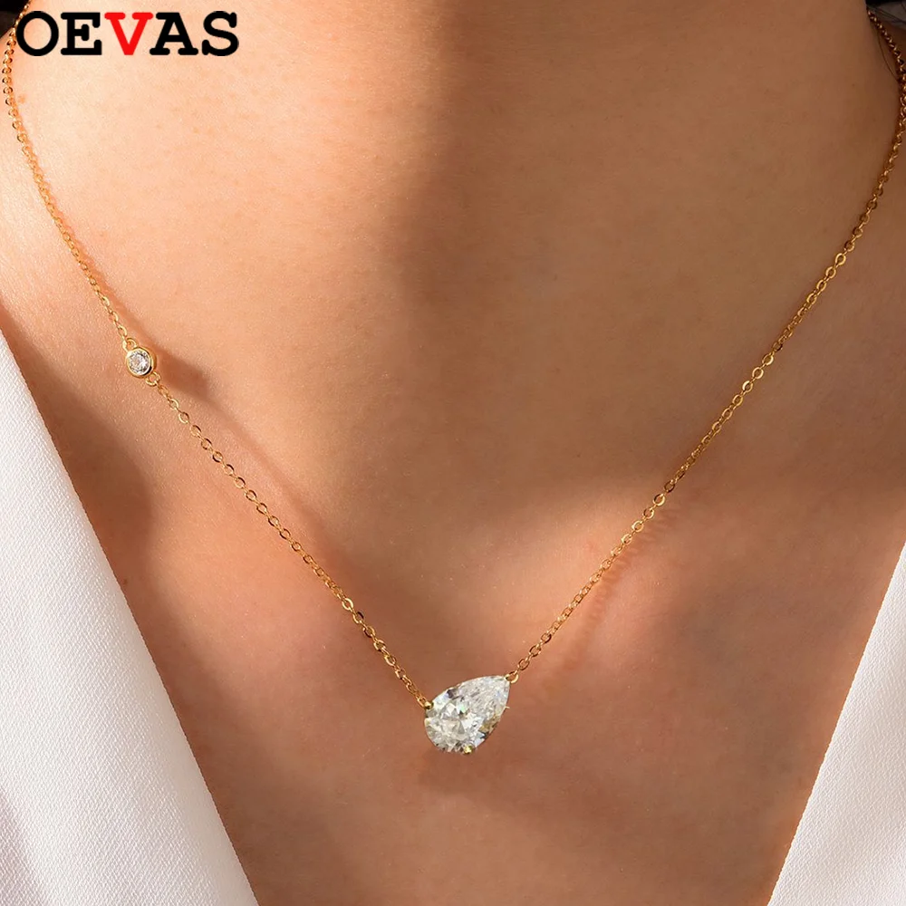 

OEVAS 1-3CT ожерелье с подвеской из муассанита грушевидной огранки для женщин S925, серебро 18 карат, золото, лабораторный бриллиант, капля воды, шейная цепочка, вечерние ювелирные изделия