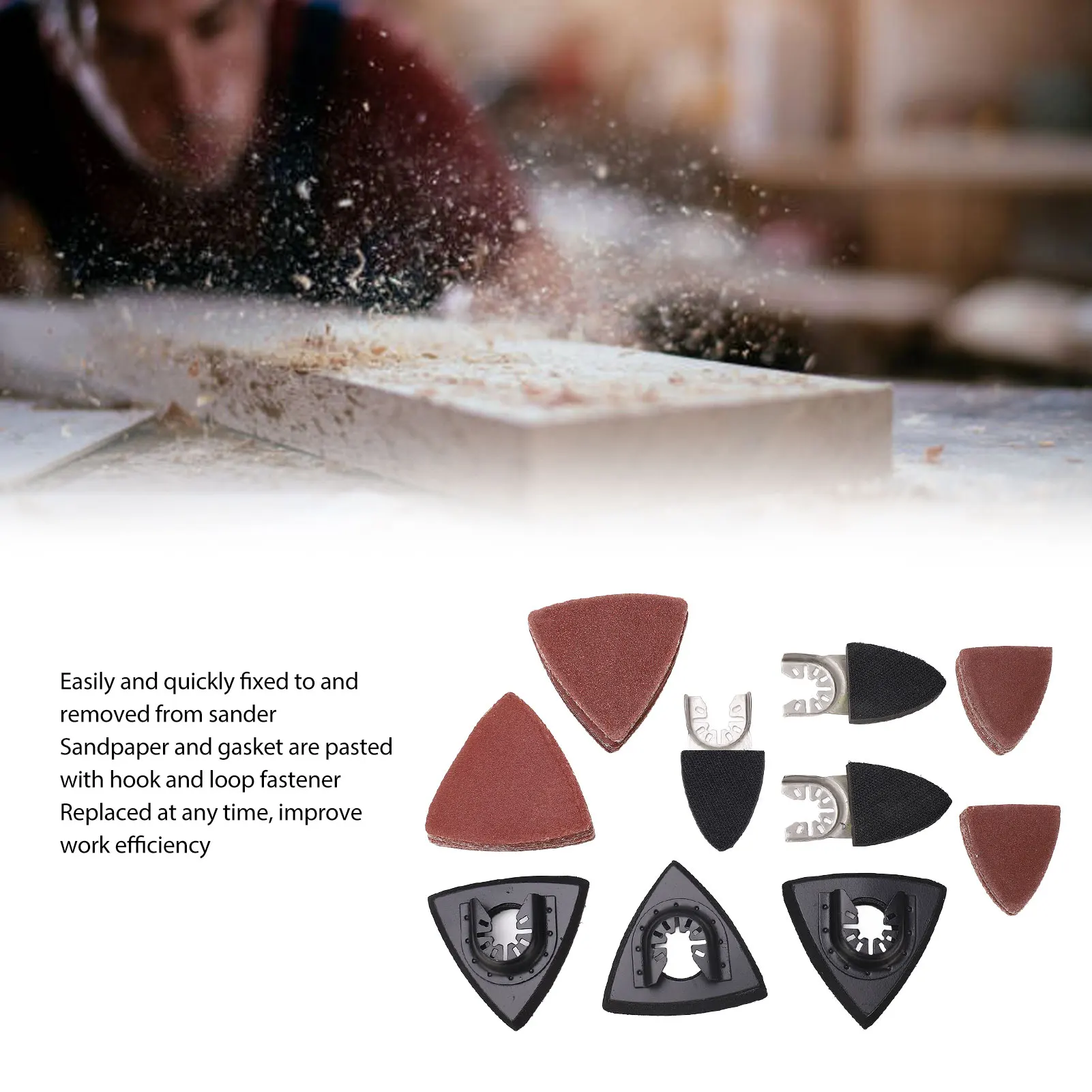 

ZK20 106Pcs Oscillating Tool Sanding Pads Kit for Metal 6Pcs Finger Triangle Sanding Pad 100Pcs Multitool Sandpaper Sheet