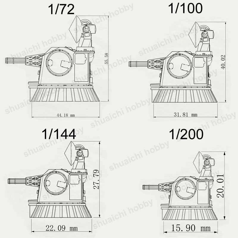 1PCS Model 1130 Close Range Gun 1/72 1/144 1/350 Scale Simulation H/PJ-11 Type 11 Barrel 30mm Naval Guns 3D Printing Resin Parts