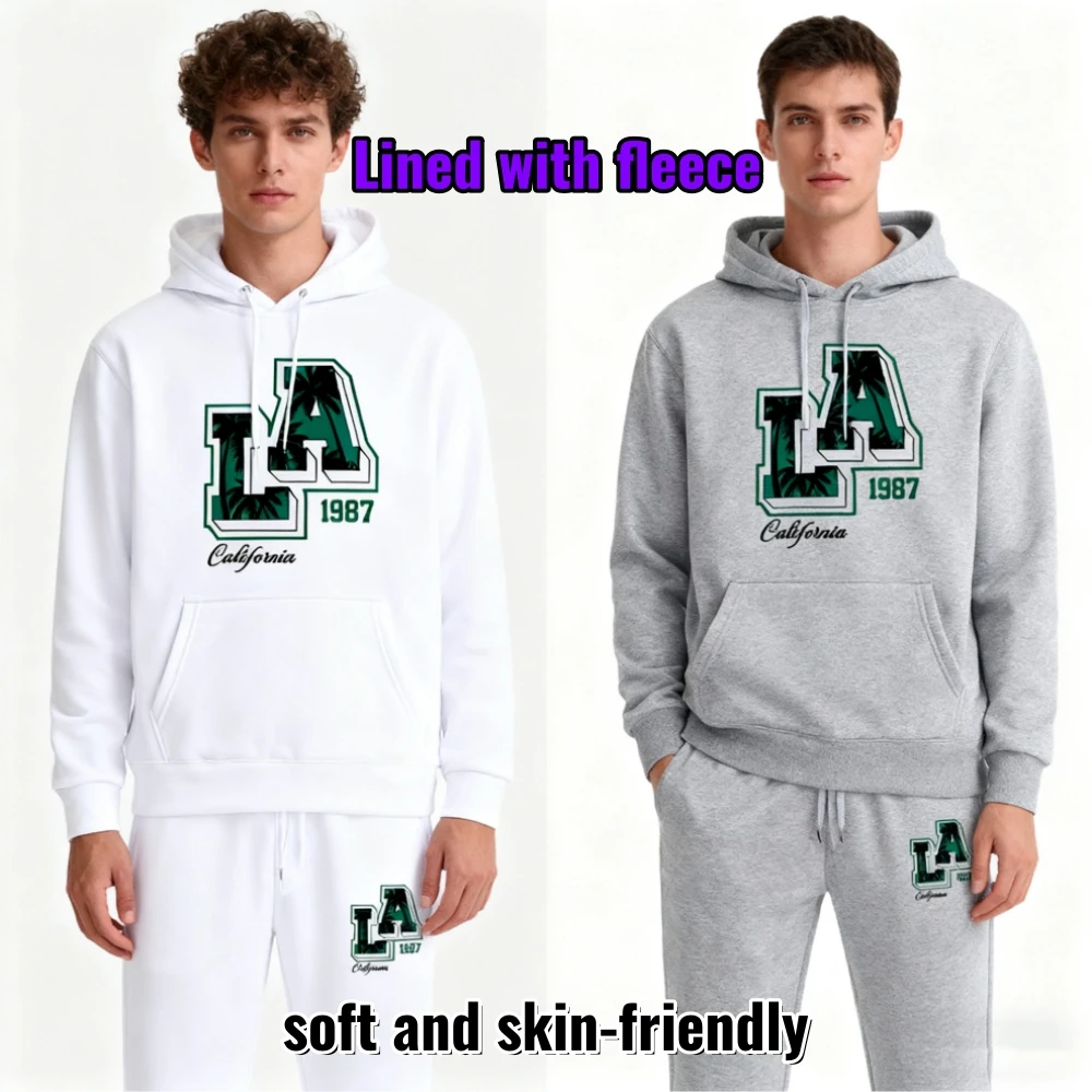

Unisex LA California 1987 Printed Hoodie and Sweatpants Set, Fleece-Lined Soft Skin-Friendly Tracksuit for Casual Wear