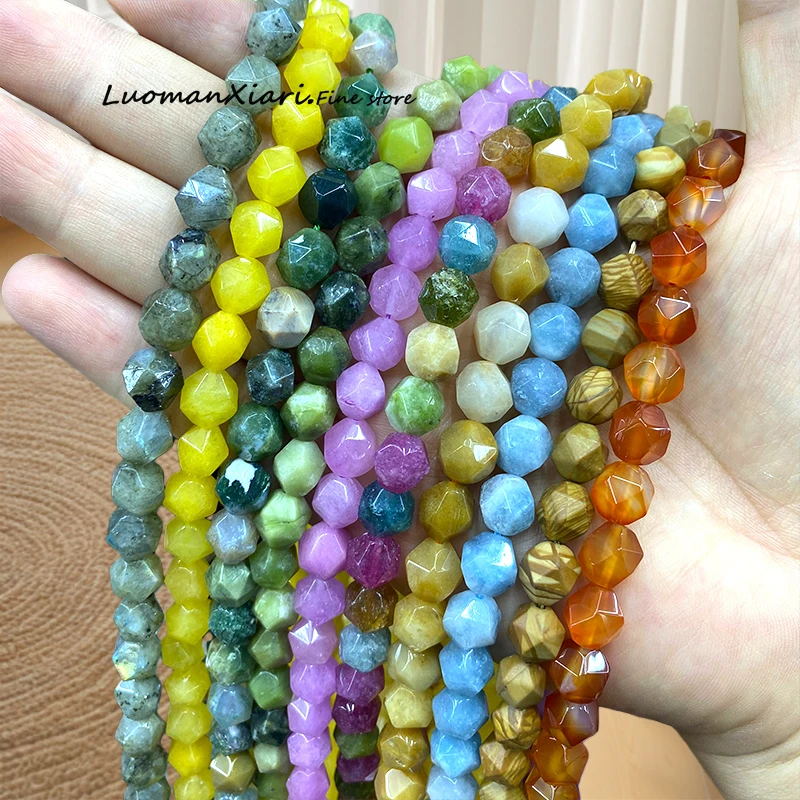 

Natural Stone Round Big Faceted Jade Agate Jasper 10mm Loose Spacer Beads for Jewelry Making Diy Bracelets Charms Accessories