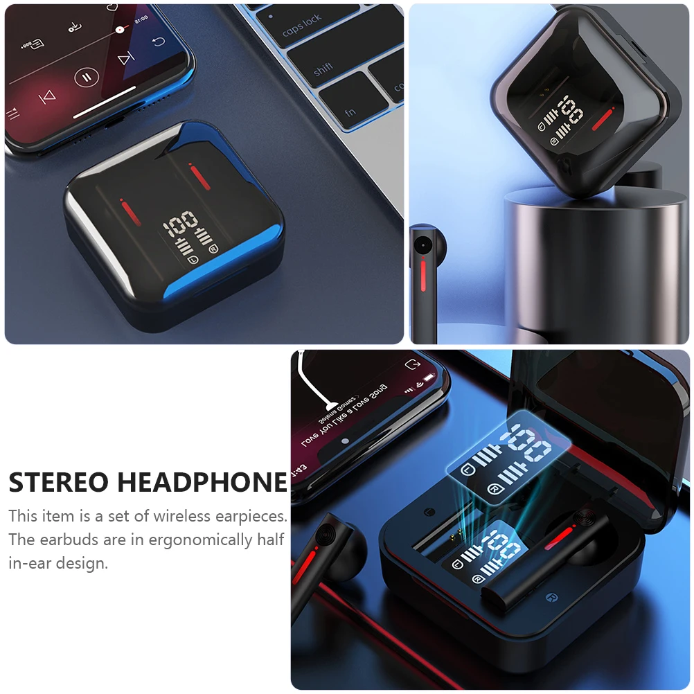 

1 set Wireless Earbuds Half In-Ear Headset Led Display Comfortable Sweat-Resistant Stereo Headphone Deep Bass Noise